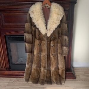 Vintage Genuine Fur Coat with Cream Collar.
